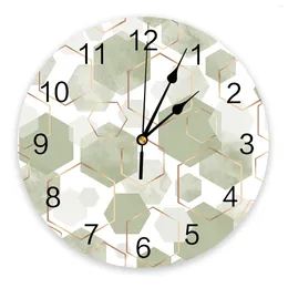 Wall Clocks Green Geometric Texture Printed Clock Modern Silent Living Room Home Decor Hanging Watch