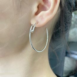 Big thin silver designer Hoop Earrings for Women Girls, Dainty 14k Gold Rose Gold Silver earring 925 Sterling Silver Post, Large Hoop Earrings clou nail earrings