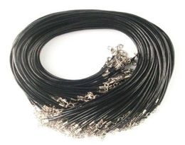 Cheap Black Wax Leather Necklace Beading Cord String Rope 45cm Extender Chain with Lobster Clasp DIY jewelry component9169657