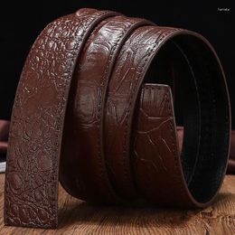 Belts High Quality Luxury No Buckle Automatic Belt Mens Fashion Crocodile Grain Designer Genuine Leather Waist Strap