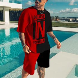 Mens Summer Tracksuit Believe in Yourself T-shirt Shorts Set Sports Outfit Jogging Suit Oversized Clothing Outdoor Streetwear 240219