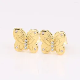 Stud Earrings Authentic S925 Silver Shine Decorative Butterflies With Crystal For Women Wedding Fit Lady Jewelry