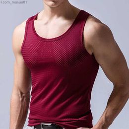 Men's Tank Tops Mens Underwear Sleeveless Mesh Tank Top Solid Muscle Vest Undershirts V-neck Sport T-shirt Mens Vest Bodybuilding Mens Tank TopL2402