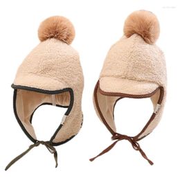 Berets Winter Baby Beanie Cap Ear Protection Plush Hat For Boys Girls Cycling Skiing Warm Outdoor Kids Soft Pompom Earflap