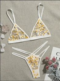 Bras Sets Sexy Underwear Women Set Floral Embroidery Sheer Mesh Lingerie No Bra Backless Bralette Sexi Intimates Lace