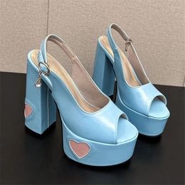 Dress Shoes PXELENA Romantic Heart Shaped Candy Colour Women Peep Toe 2024 Spring Summer Super High Heel Platform Pumps Lady Slingbacks