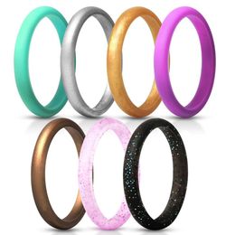 7color pack metallic sparkling Silicone Wedding Rings for Women Thin Rubber Wedding Bands Stackable Ring FDA Silicone 27mm wid1598844