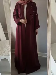 Ethnic Clothing Beading Large Size Open Kimono Solid Modest Casual Belted Abayas Jalabiya Muslim Women Prayer Moroccan Saudi Kaftan