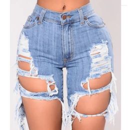 Women's Shorts Women Denim Ripped High Waist Draped Destroyed Stretch Bodycon Pencil Slim Summer Club Street Sexy Holes