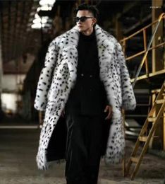 Men's Down Leopard Print Fur Integrated Man Coat Long Suit Collar Imitation Fox Trend Winter Warm Jacket