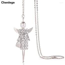 Pendant Necklaces Handmade Sweater CZ Chain Long Necklace Angel Wings Full Rhineston Doll Jewellery Women Chokers Crystal Girl