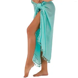 Women's Swimwear With Tassels Cover Ups Women Beach Sarong Casual Fashion Pareo Scarf Summer Cotton Blend Long Skirt Soft Sexy