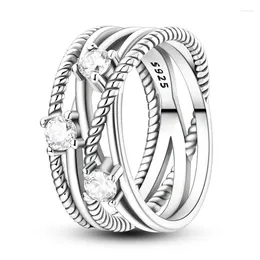 Cluster Rings Exquisite S925 Sterling Silver Ring For Women With Sparkling Interwoven Lines Women's Party Finger Jewellery Gift Free Delivery