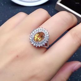 Cluster Rings Natural Citrine Ring For Party 6mm 8mm VVS Grade Silver 925 Jewellery Fashion Crystal