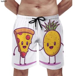 Mens Shorts Pineapple and Pizza Board Fruit Men Beach Swimming Trunks Polyester Funny Swim Trunksmens