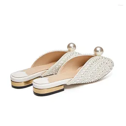 Slippers Summer Princess Low Heel Sandals Sweet Pearl Fish Mouth Outside To Wear Women's Wedding Shoes