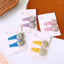 Hair Accessories 2024 Summer 2PCS Set Cloth Round Button Print Flower Clips For Girl Kids Cute Kawaii Fairy Princess Hairpin