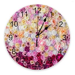 Wall Clocks Colorful Rose Flower Round Clock Acrylic Hanging Silent Time Home Interior Bedroom Living Room Office Decoration