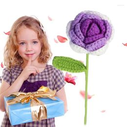 Decorative Flowers Knit Colourful Valentine's Day Artificial Rose Handmade Flower For Girls Women Wedding Anniversary