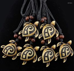 Pendant Necklaces Wholesale Lots 12pcs Imitation Yak Bone Carved Lucky Hawaiian Style Surfer Turtle Necklace Gift MN571