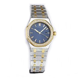 Women's watch luxury fashion 34mm Diamond-mounted baffle golden stainless steel dial quartz movement bow buckle