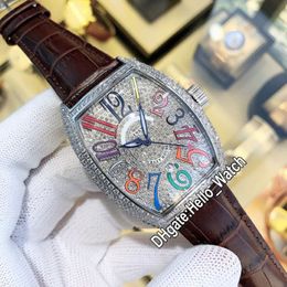 New Colour Dreams Crazy Hours Diamond Steel Case 7502 QZD CODR Automatic Mens Watch Gypsophila Dial Date Brown Leather Watches Hell210d