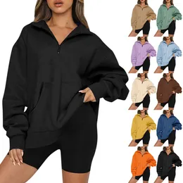 Women's Hoodies Womens Half Zip Lapel Spring Autumn Casual Solid Colour Sweatshirts Teen Girls Long Sleeve Pullovers For Women