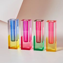 Acrylic Pillar Bud Vase Tabletop Glass Vases Luxury Decorative Crystal Nordic Room Decoration Home Decor Home Vase 240223