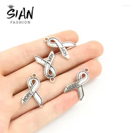 Charms 20pcs 24x15mm Breast Cancer Awareness Ribbon Silver Plated Hope Alloy Metal Pendants For DIY Jewellery Making Bracelet Gift