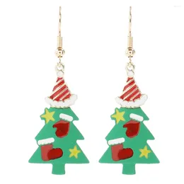 Necklace Earrings Set Christmas Tree Alloy Woman's Gift Creative Dangler Spray Paint Pendant