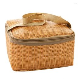 Dinnerware 2Pcs Portable Insulated Thermal Cooler Lunch Box Carry Tote Picnic Case Storage Bag Rattan-Like Bento Travel