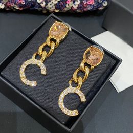 2024 Luxury quality charm drop earring with diamond in 18k gold plated chain design pink crystal have stamp box PS3357