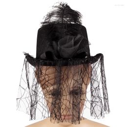 Berets Halloween Party Sexy Black Lace Top Hat Stage Props