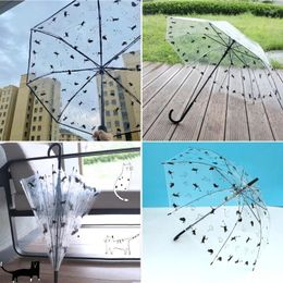 Umbrellas Compact Transparent Windproof Umbrella Pattern Clear Folding Rain Women Girls Female Foldable Paraso