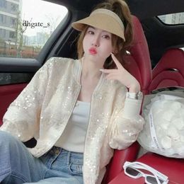 European Spring and Autumn Thin Baseball Jacket, Women's Short Temperament, Casual Small Figure, Sequin Design, Sun Protection Clothing Trend