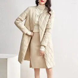 Women's Trench Coats Winter Korean Fashion Cotton Coat Round Neck Long Sleeve Inner Lining Medium Length Lightweight And Slim Dress Women