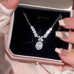 Angle Wings Pendant Luxury Jewellery 925 Sterling Silver Oval Cut White Topaz CZ Diamod Zircon Gemstones Party Promise Women Clavicle Necklace For Lover Gift