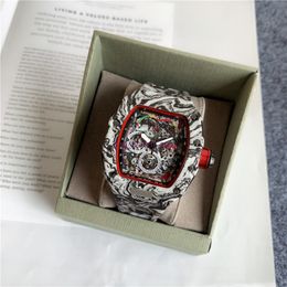 Top digite version Skeleton Dial All Fiber Pattern Case Japan Sapphire Mens Watch Rubber Designer Sport Watches