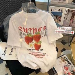 Women's T Shirts Boho Strawberry Printed Sweet Girls Graphic Tee Women Short Sleeve Streetwear T-shirt Korean Fashion 2024 Summer Large 3XL