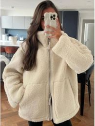 Women's Jackets Elegant Solid Lamb Wool Warm Coat Women Fashion With Pocket Zipper Long Sleeves 2024 Autumn Casual High Street Outwear