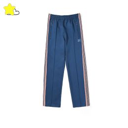 Embroidery Striped Sweatpants Men Women 1:1 Tag Navy Blue Pants Trousers