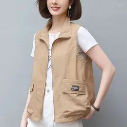 Women's Vests Short Thin Vest Sleeveless Coat Spring Summer Waistcoat 2024 Casual Loose Sunscreen Outwear Pocket Top Female