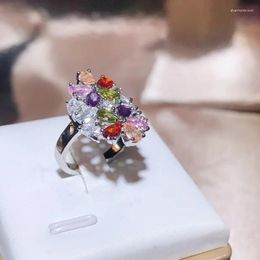 Cluster Rings S925 Sterling Silver Colourful Diamond Ring For Women Fine Anillos De Wedding Bands Bizuteria Natual Gemstone Female