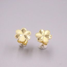 Stud Earrings AU750 Real Pure 18K Yellow Gold Men Women Special Gift Carved Flower 1.6-1.8g