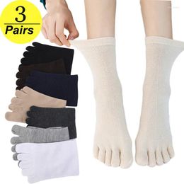 Men's Socks 3Pairs Men Women Cotton Five Fingers Solid Colour Black White Breathable Toe Sports Running Crew Sweat Deodorant Sock