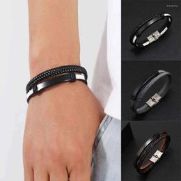 Charm Bracelets Eif Dock Double Layer Stainless Steel Genuine Hand-woven Leather Bracelet Black/Brown Colour Accessories Jewellery For Men