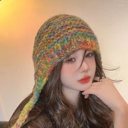 Berets Korean Women Autumn And Winter Gradual Change Of Color Warm Pullover Hat Fashion Hand Crocheted Knitted Beanie Bomber Bonnet