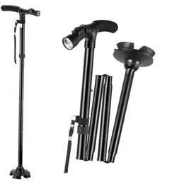 Collapsible Telescopic Folding Elder Cane LED Walking Trusty Sticks Elder Crutches for Mother The Elder Fathers Outdoor Climbing 240220