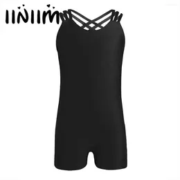 Stage Wear Kids Girls Sleeveless Ballet Leotard Solid Colour Sport Biketard Cross Strap Back Gymnastics Jumpsuit Ballerina Training Bodysuit