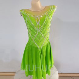 LIUHUO Customize Colors Figure Skating Dress Girls Teens Ice Skating Dance Skirt Quality Crystals Stretchy Spandex Dancewear Ballet Performance Green BD1694